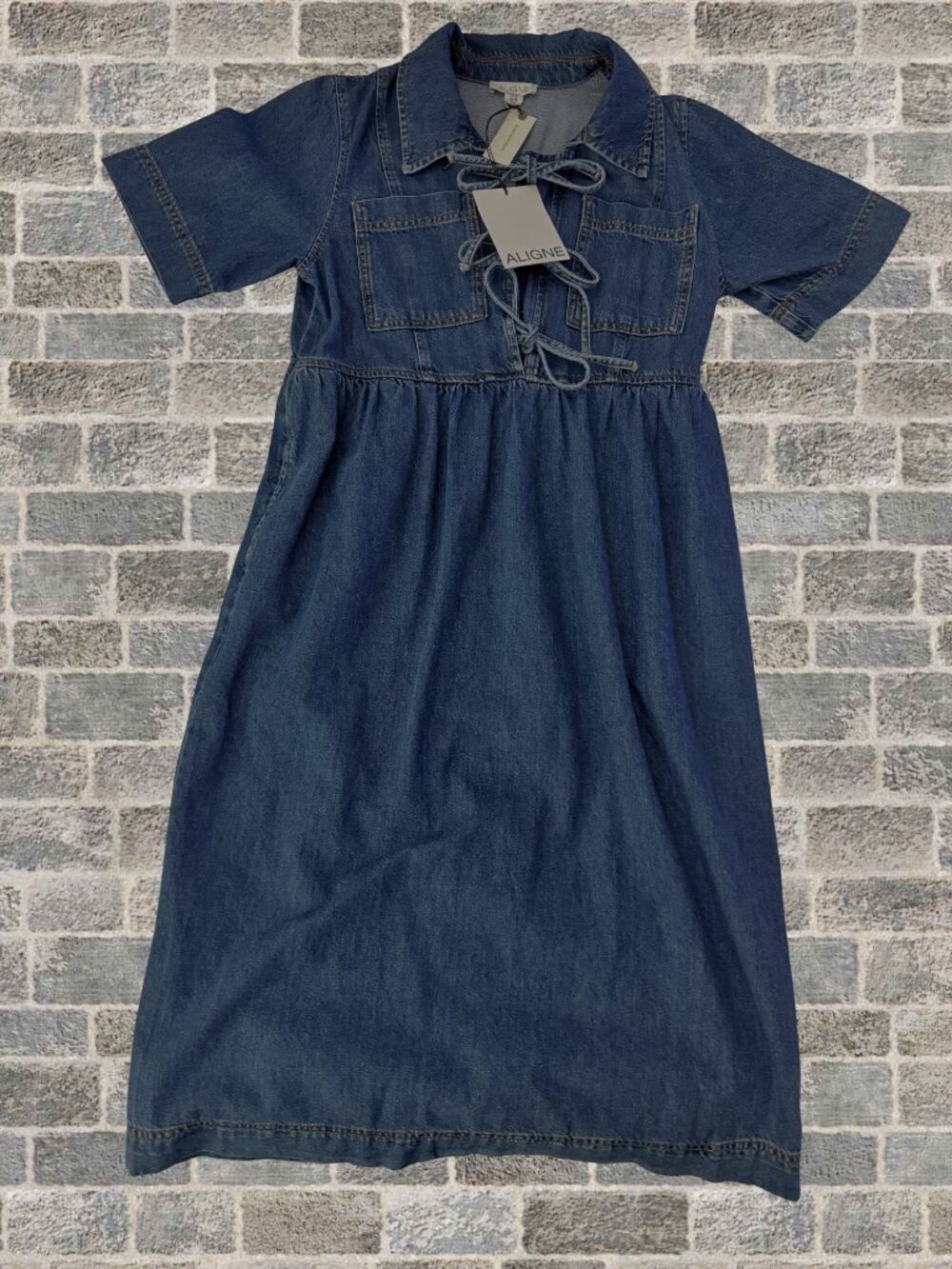 NWT ALIGNE by Anthropologie Effy Short-Sleeve Tie-Front Denim Midi Dress
